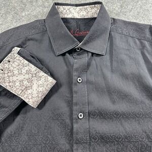 Robert Graham‎ Shirt Mens Large Black Long Sleeve Button Down Tonal Jacquard